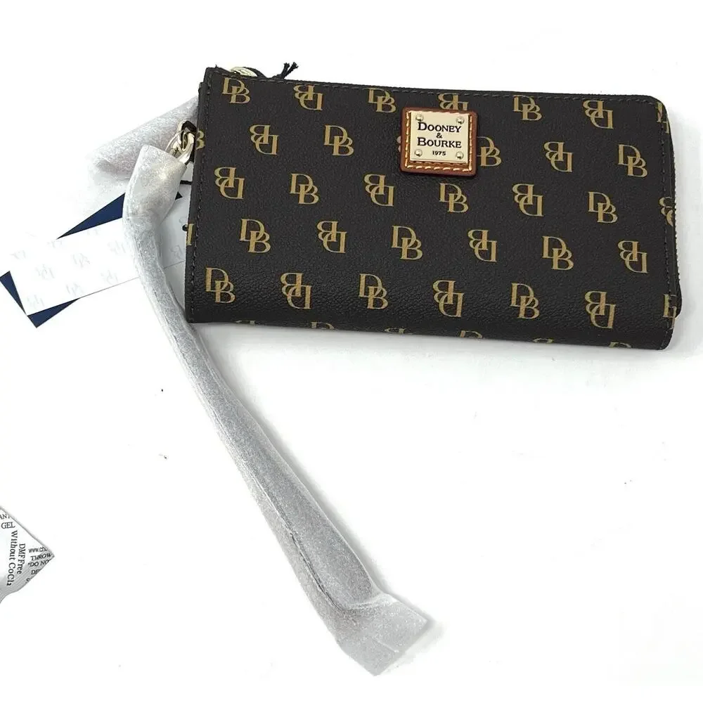 Dooney & Bourke Gretta Folded Zip Wristlet Wallet Purse Brown Tmoro Logo NWT